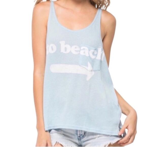 Wildfox Light Blue To The Beach Tank Top - Picture 1 of 4